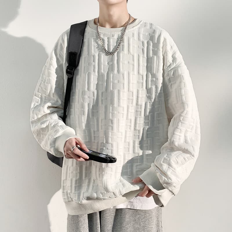 メンズ 黒 ファッション 春新作 幾何学模様 長袖プルオーバー メンズ ゆったり スウェット