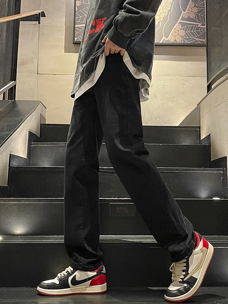 メンズ 黒 ファッション パンツ ストレートシルエット リラックスパンツ