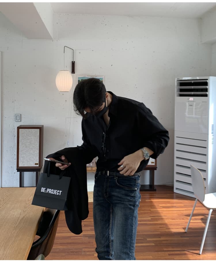 メンズ黒ファッション シャツ オーバーシルエット