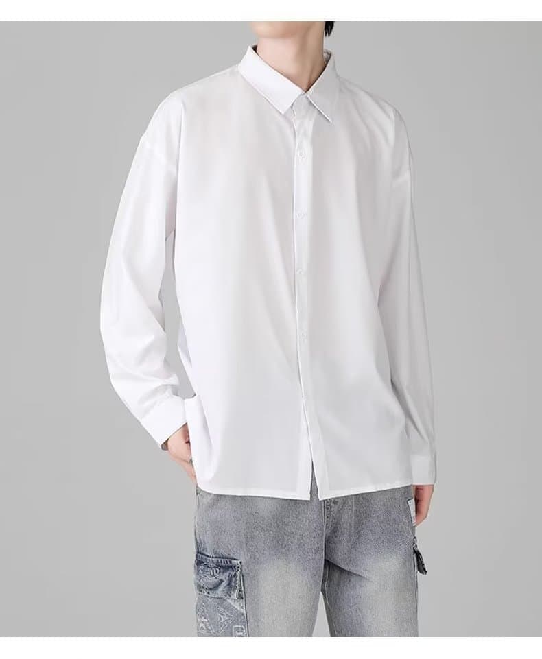 メンズ 黒 ファッション 艶やかシルエット長袖シャツ