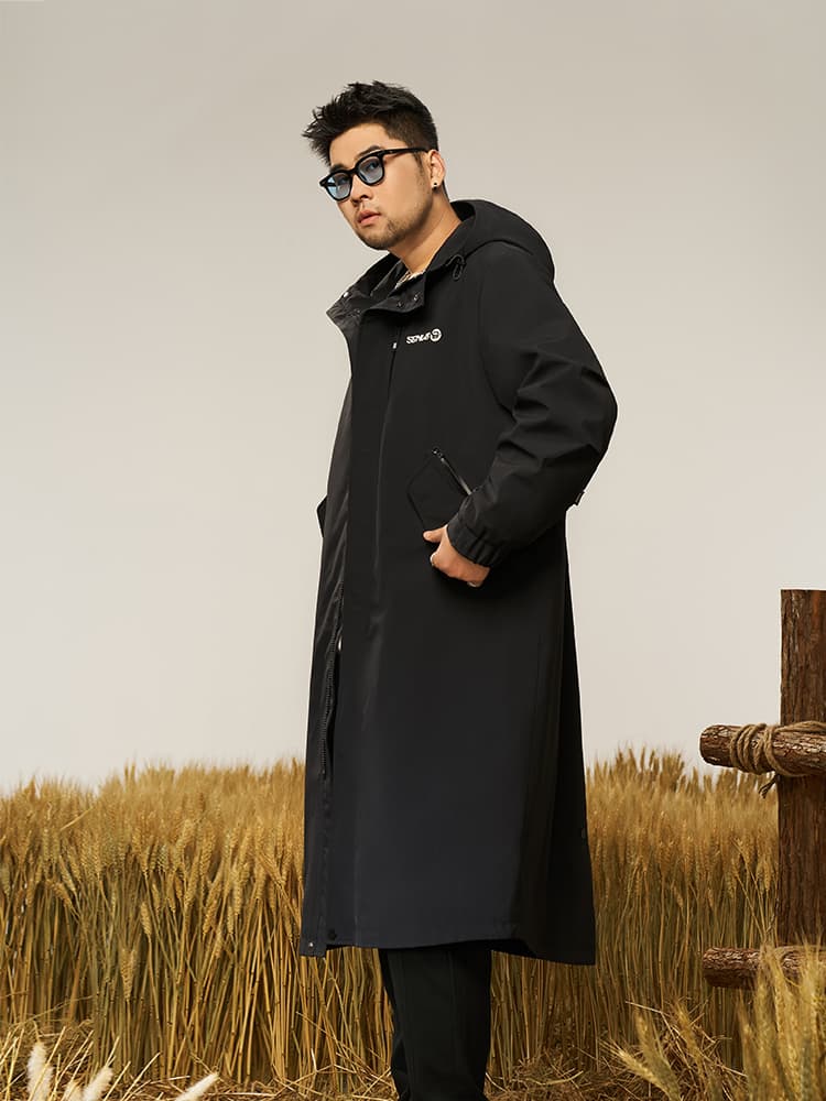 メンズ黒ファッション ジャケット 都会的ロングフード