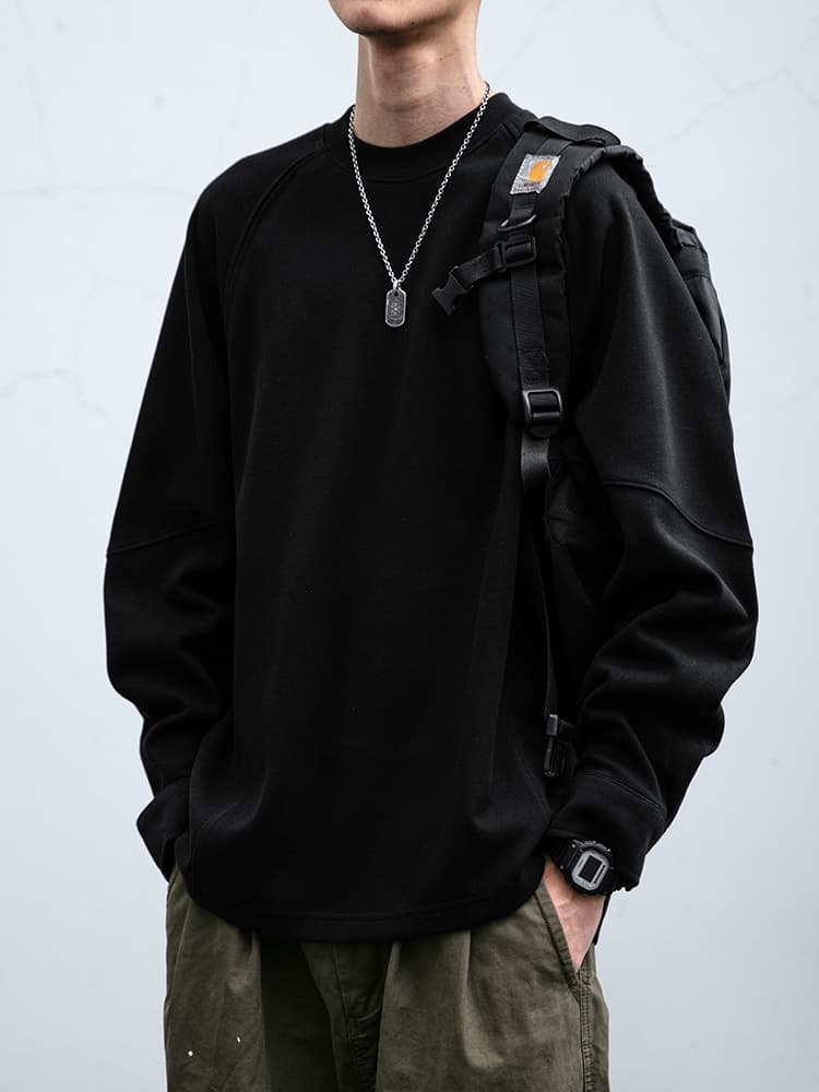 メンズ黒ファッション スウェット ストリートシルエット 切替スウェット