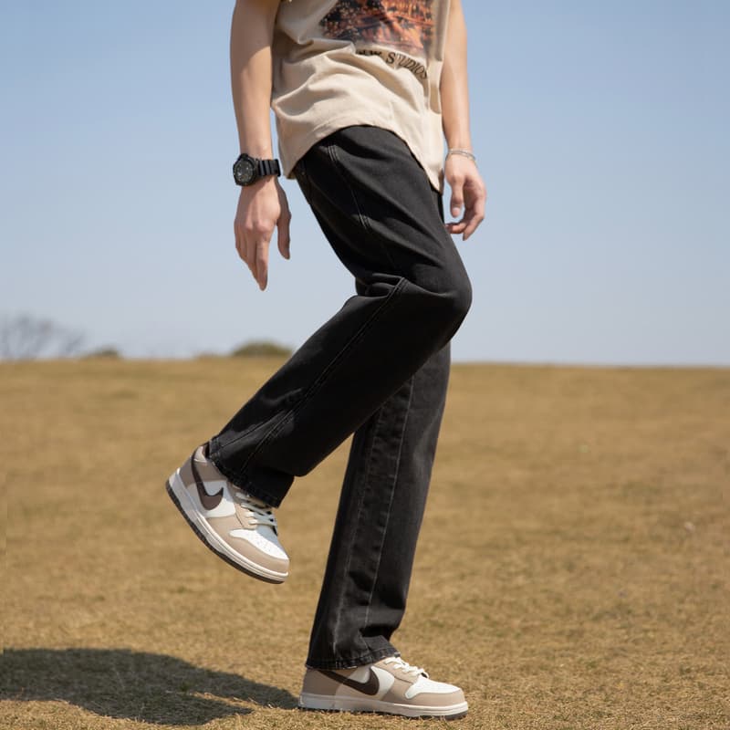 メンズ 黒 ファッション パンツ ストレートシルエット デニムパンツ