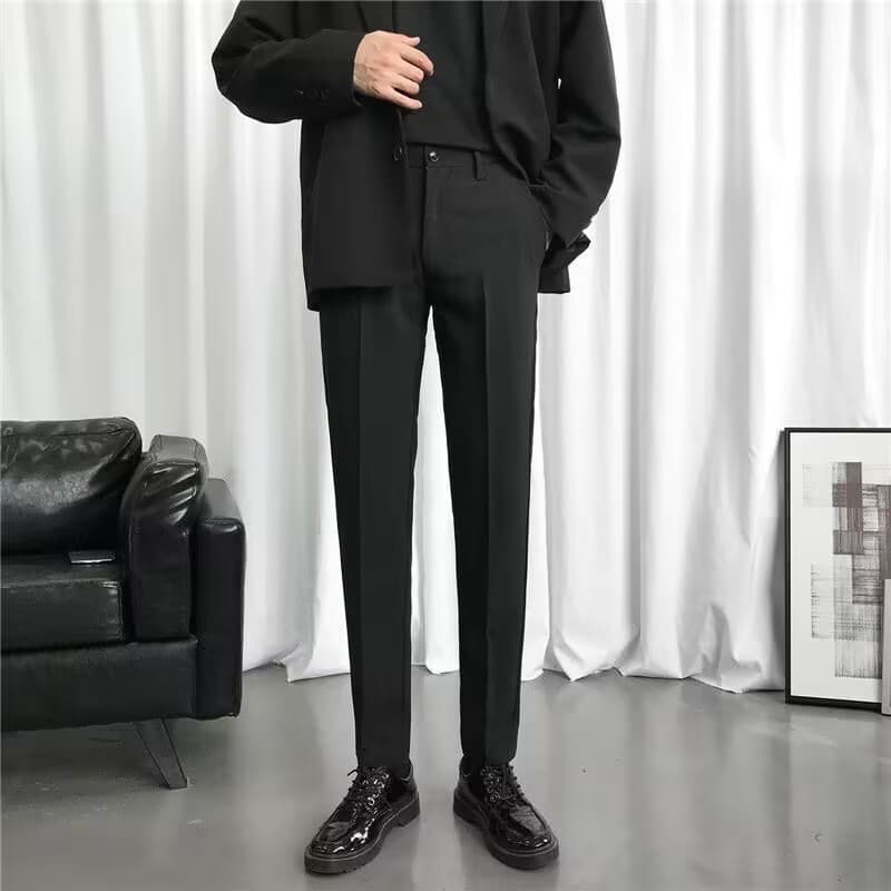 メンズ 黒 ファッション 洗練スリムスラックス