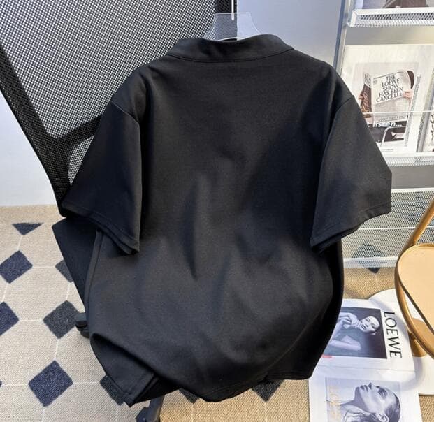 メンズ 黒 ファッション メンズ 黒 半袖 立ち襟 シャツ カジュアル