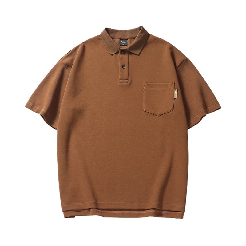 メンズ 黒 ファッション ゆったりシルエット胸ポケットポロシャツ