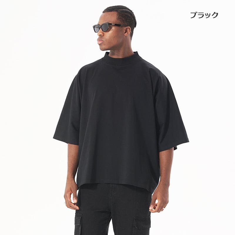 メンズ 黒 ファッション メンズ オーバーサイズシャツ 半袖 無地 黒 トップス