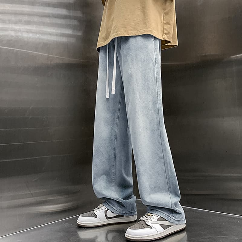 メンズ 黒 ファッション パンツ ゆったりワイドデニムパンツ