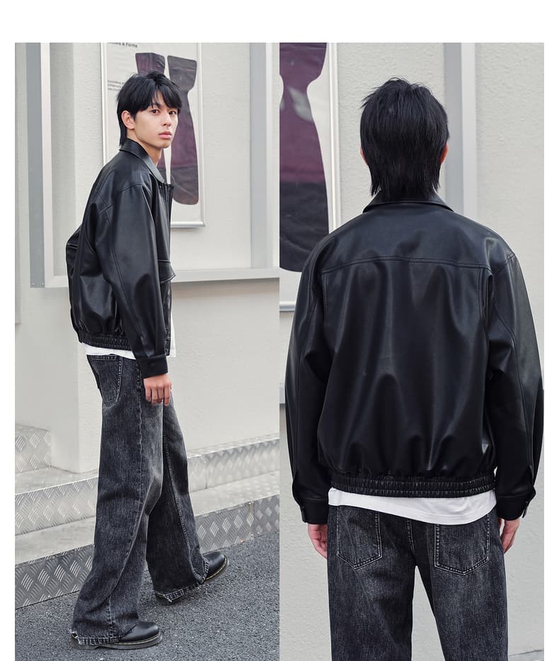 メンズ黒ファッション ジャケット クラシックレザーブルゾン
