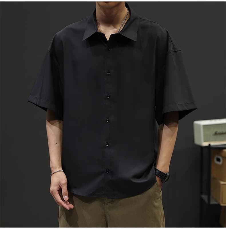 メンズ 黒 ファッション 洗練ストライプ半袖シャツ