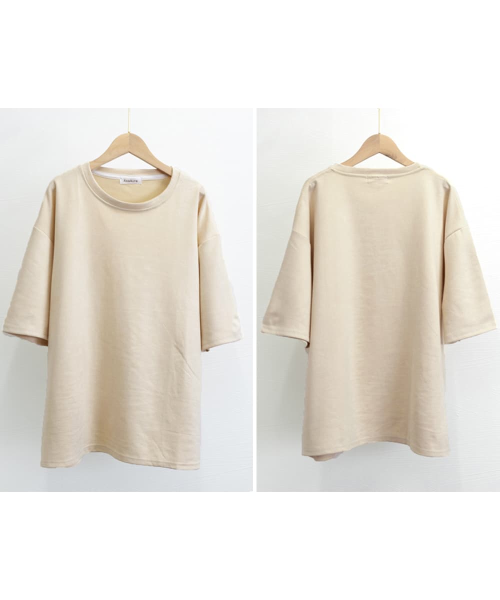 メンズ 黒 ファッション メンズ半袖スエード調無地Tシャツ