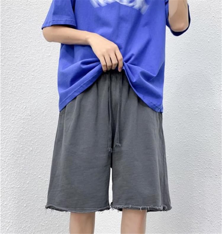 メンズ 黒 ファッション 夏用黒デニムハーフパンツ メンズゆったりワイド五分丈