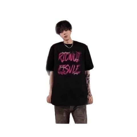 メンズ 黒 ファッション ストリート系グラフィティ半袖シャツ