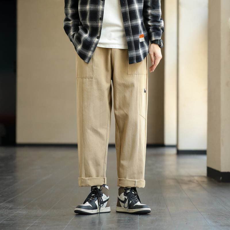 メンズ黒ファッション パンツ ワイドシルエット工房パンツ