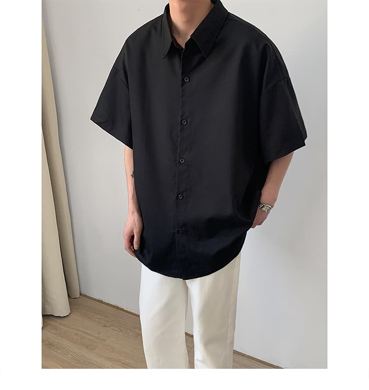 メンズ 黒 ファッション ゆったりシルエット半袖シャツ