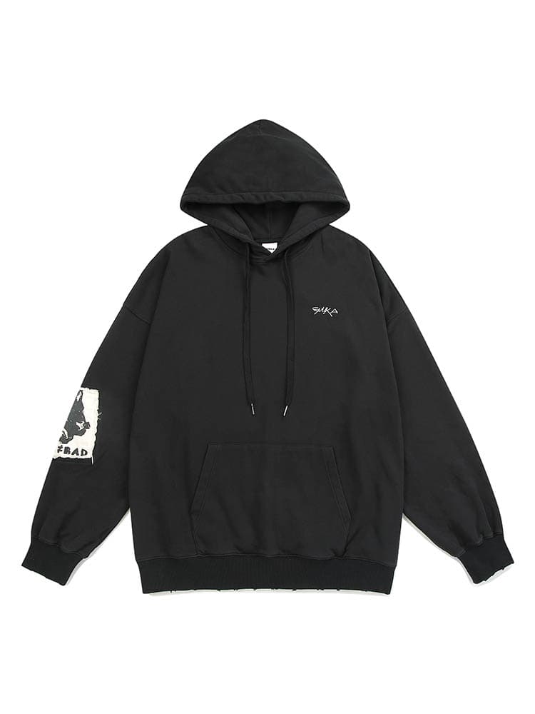 メンズ黒ファッション パーカー ストリート系ワイドシルエットパーカー