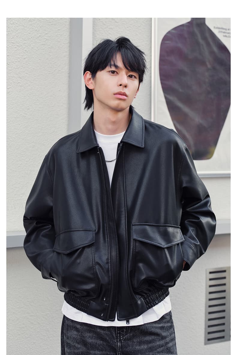 メンズ黒ファッション ジャケット クラシックレザーブルゾン