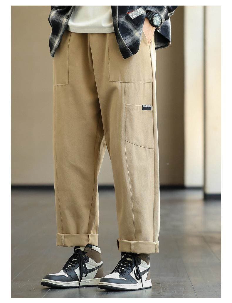 メンズ黒ファッション パンツ ワイドシルエット工房パンツ