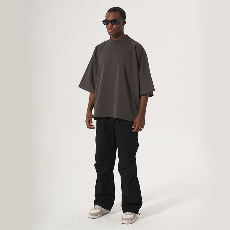 メンズ 黒 ファッション モックネック ワイドシルエット シャツ