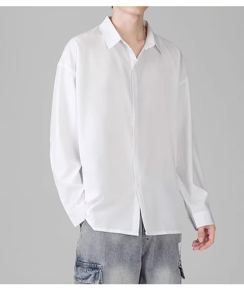 メンズ 黒 ファッション 艶やかシルエット長袖シャツ