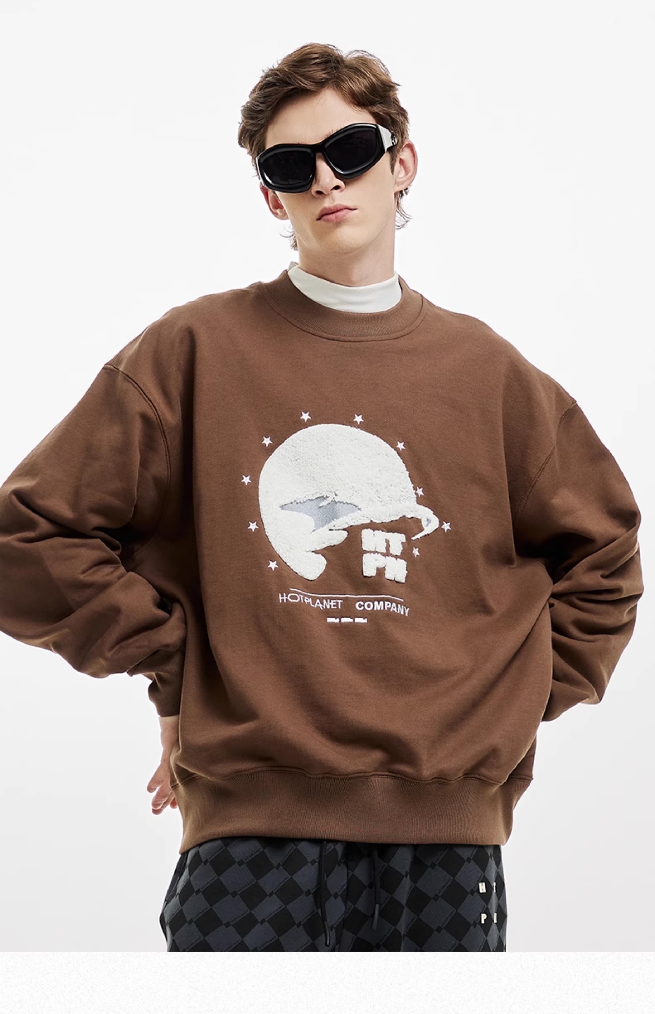 メンズ黒ファッション スウェット 宇宙柄プレミアムスウェット