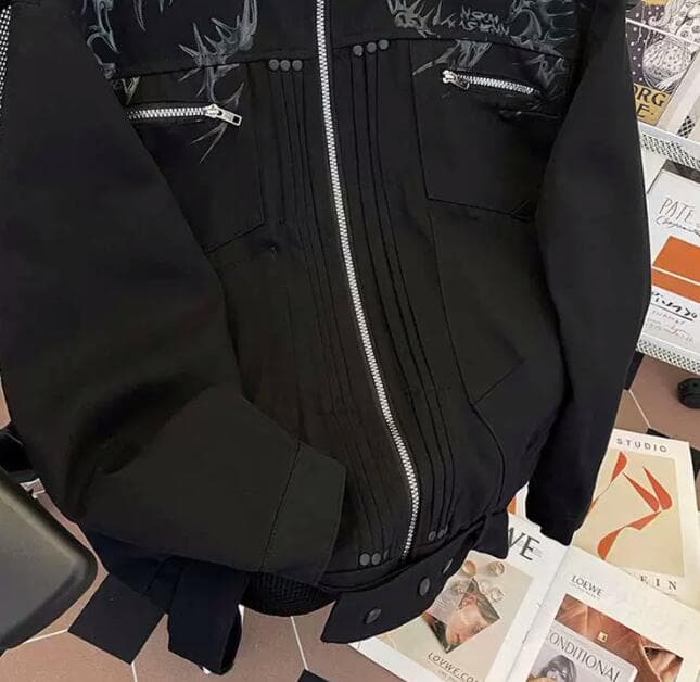メンズ 黒 ファッション メンズ 黒 刺繍デザイン ブルゾンジャケット