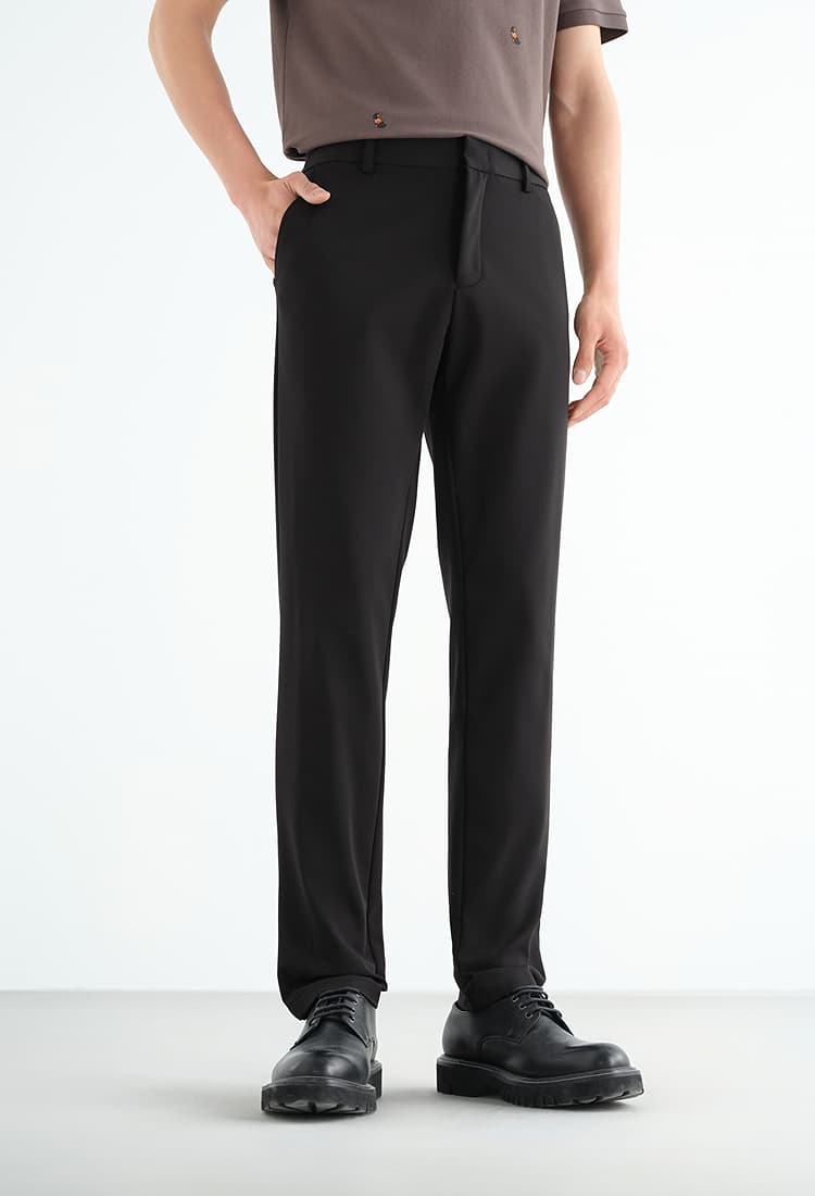 メンズ黒ファッション パンツ スタイリッシュテーパードスラックス