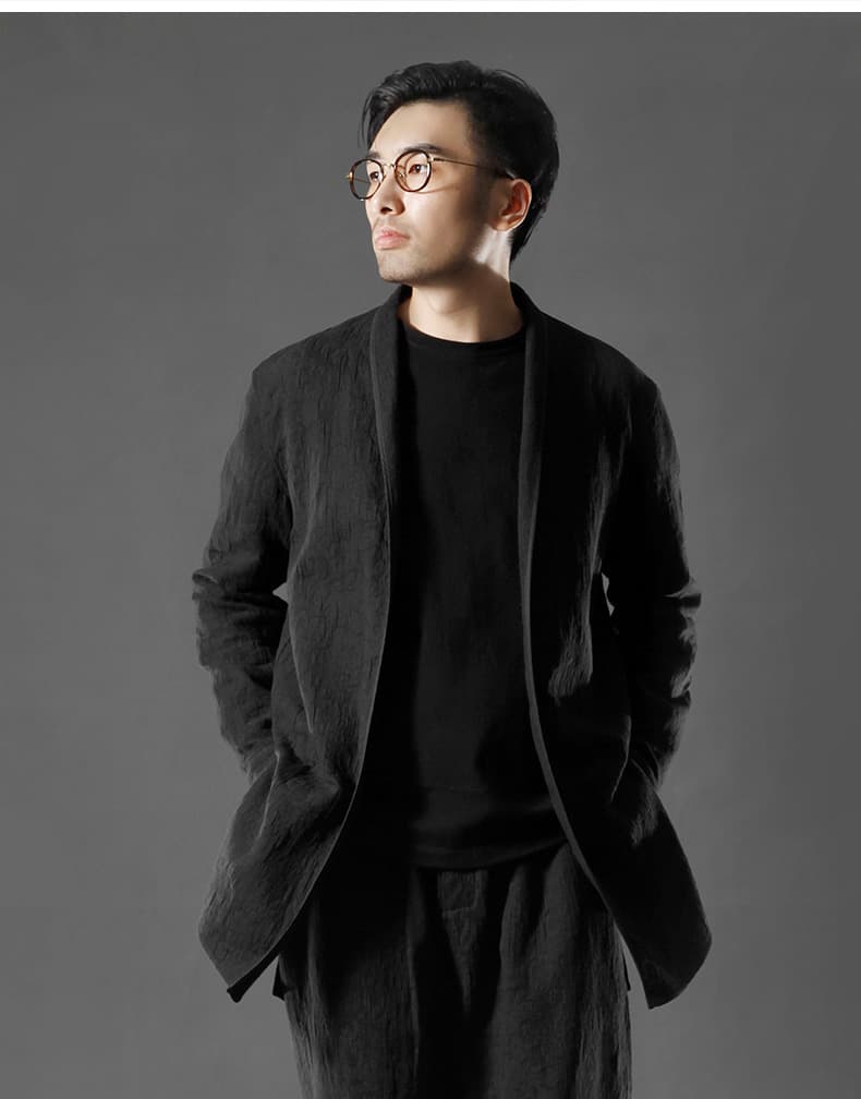メンズ 黒 ファッション ジャケット 和風織物ジャケット