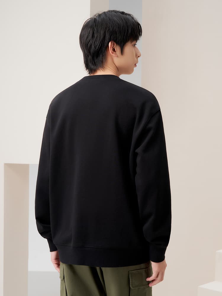 メンズ 黒 ファッション スウェット シンプル胸元ロゴ入りスウェット