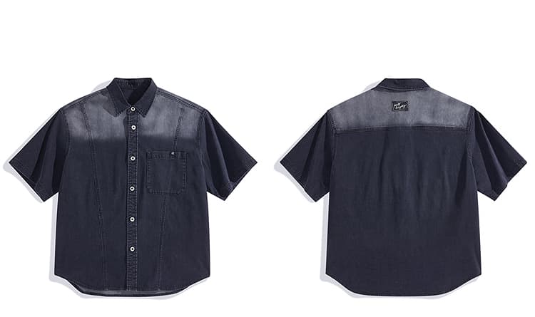 メンズ黒ファッション シャツ ストリート風半袖デニム