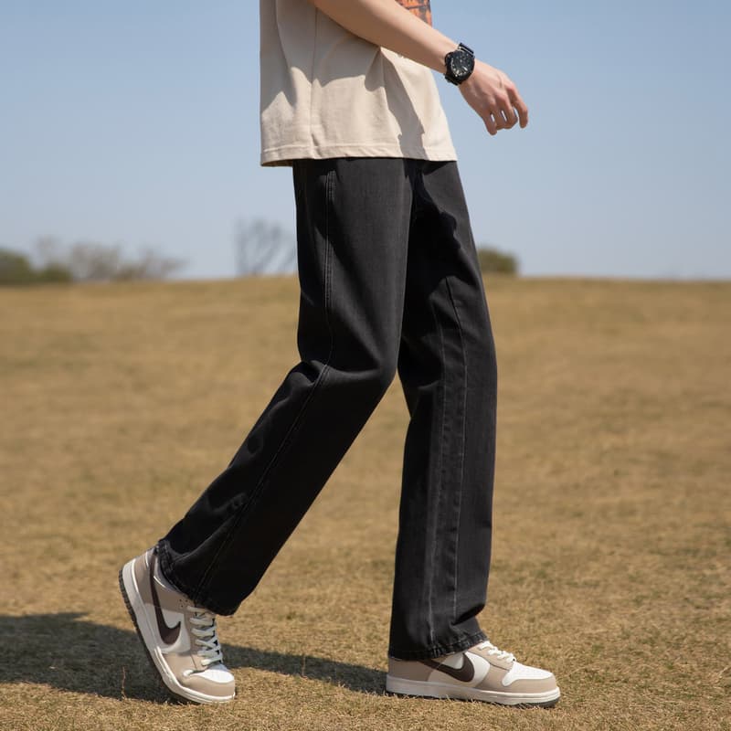 メンズ 黒 ファッション パンツ ストレートシルエット デニムパンツ