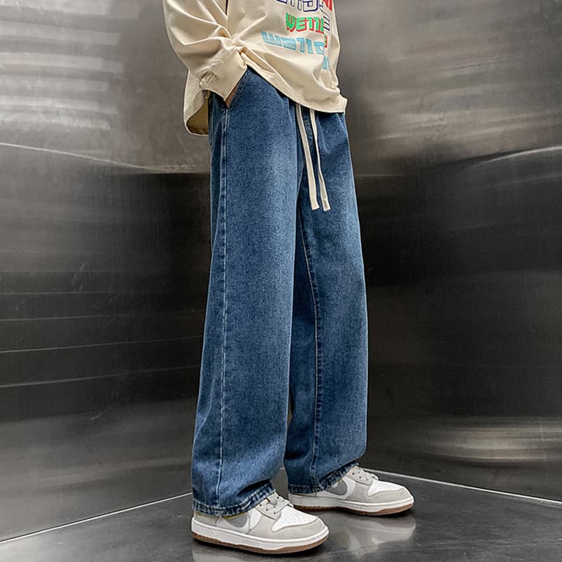 メンズ 黒 ファッション パンツ ゆったりワイドデニムパンツ