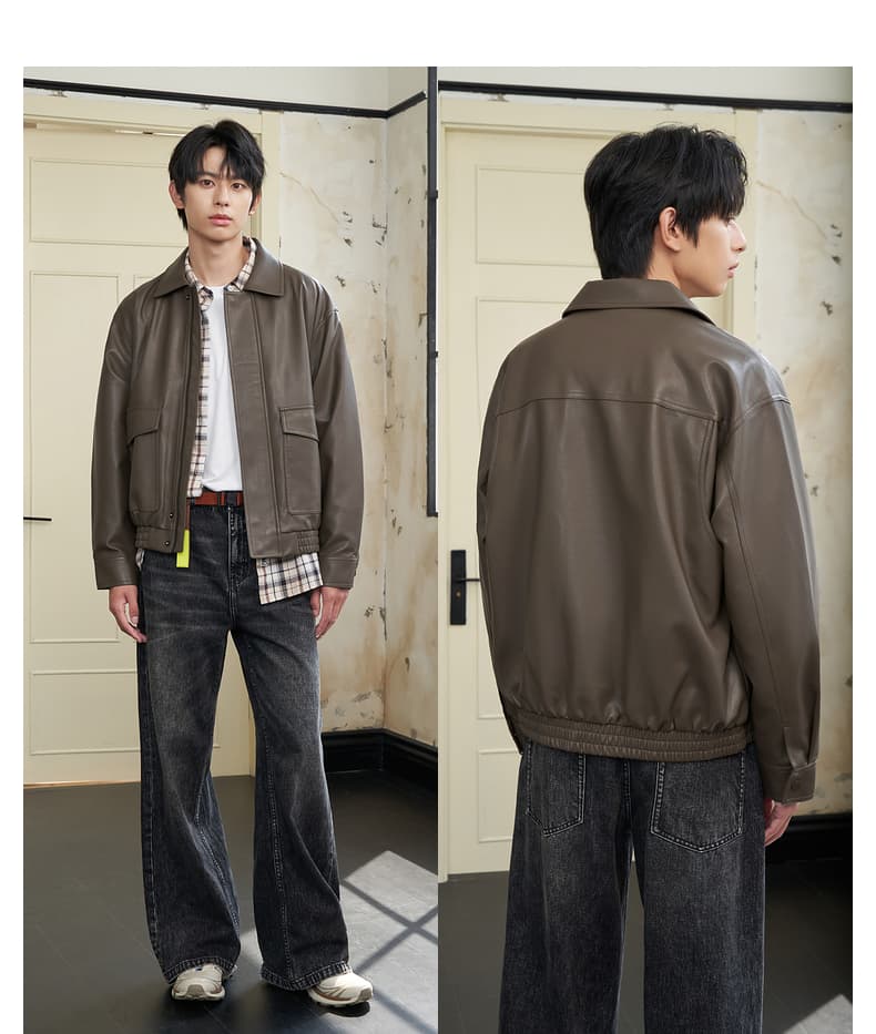 メンズ黒ファッション ジャケット クラシックレザーブルゾン
