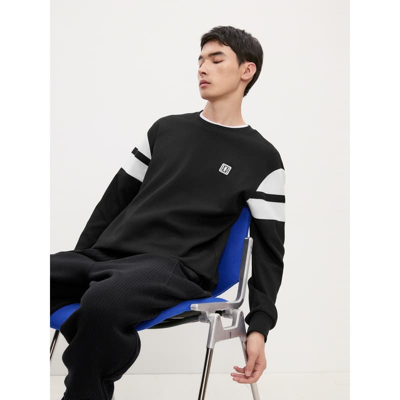 メンズ黒ファッション スウェット アスリートラインスウェット