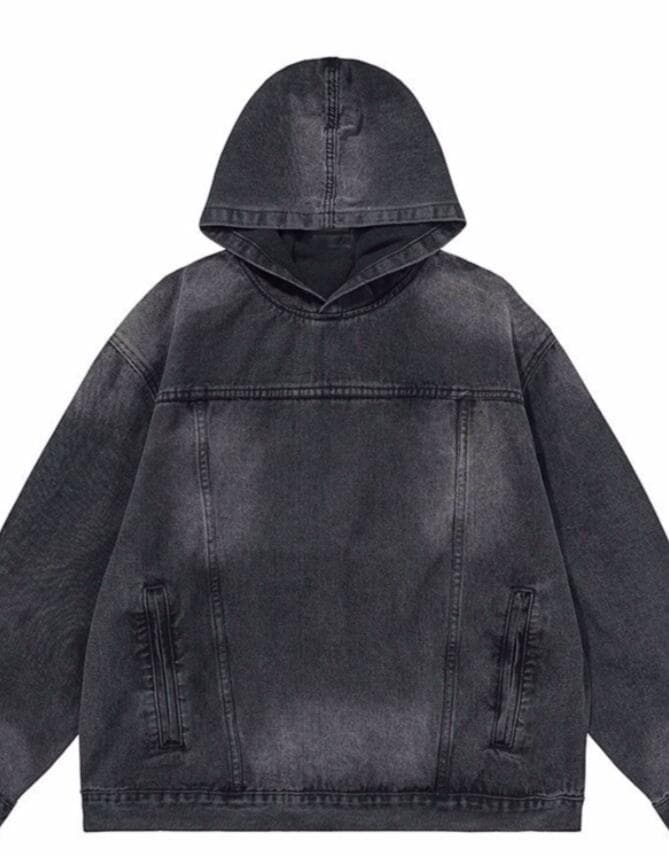メンズ 黒 ファッション 春秋メンズデニムパーカー重ね着風