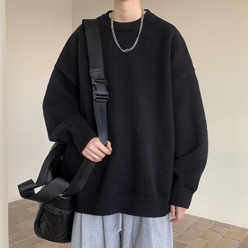 メンズ 黒 ファッション シンプル重ね着風ゆったりスウェット