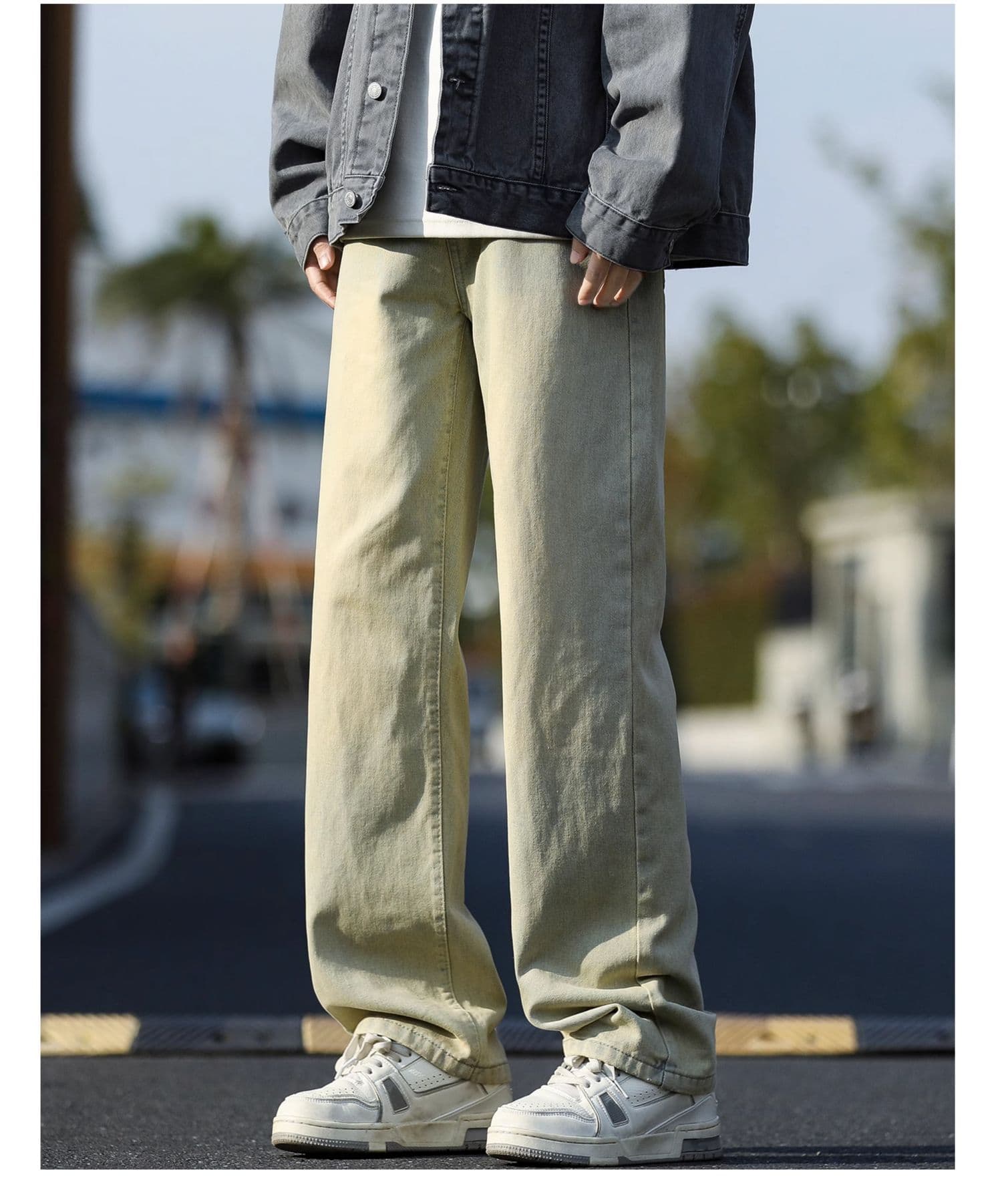 メンズ 黒 ファッション パンツ ゆったりストレートデニムパンツ