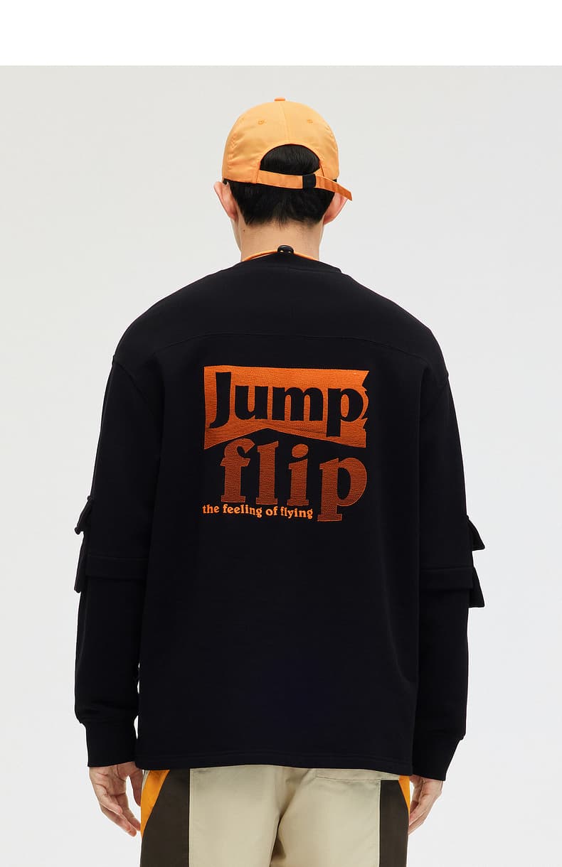 メンズ黒ファッション スウェット マルチポケット ストリートスウェット