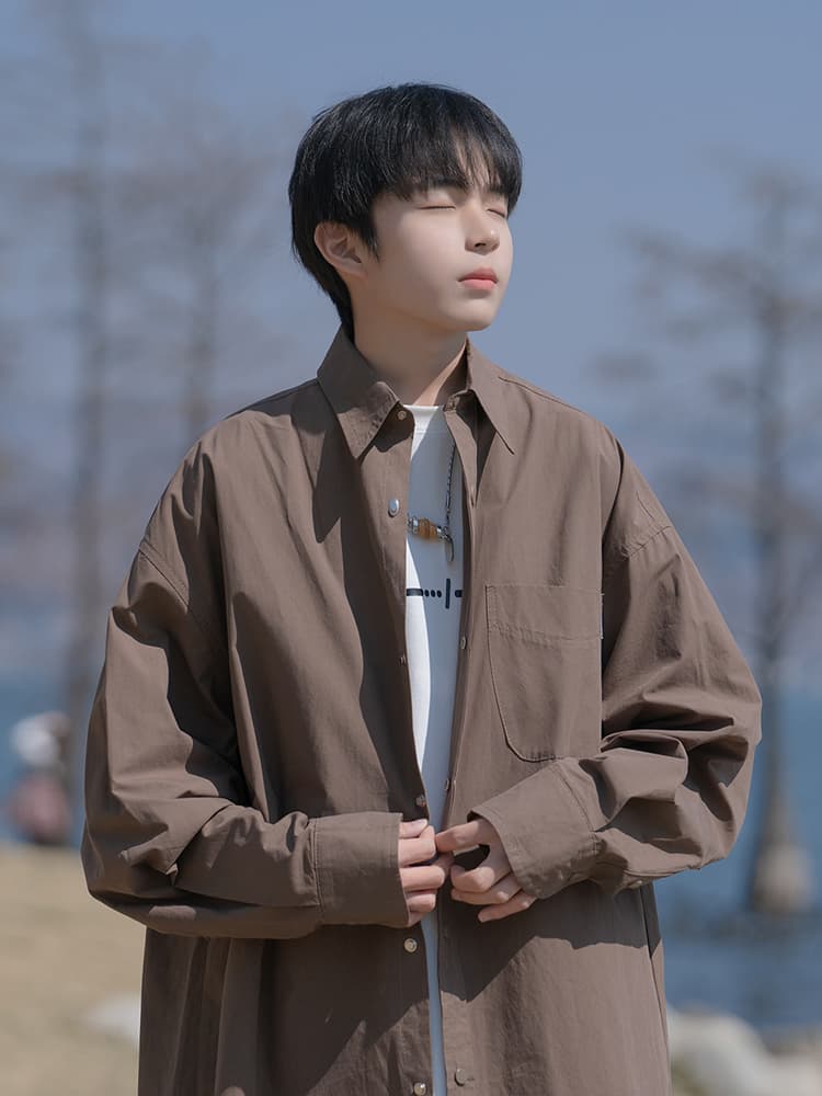メンズ 黒 ファッション シャツ シンプル落ち感シャツ