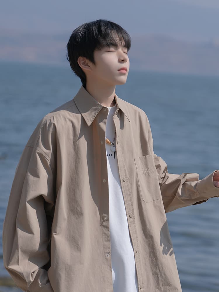 メンズ 黒 ファッション シャツ シンプル落ち感シャツ