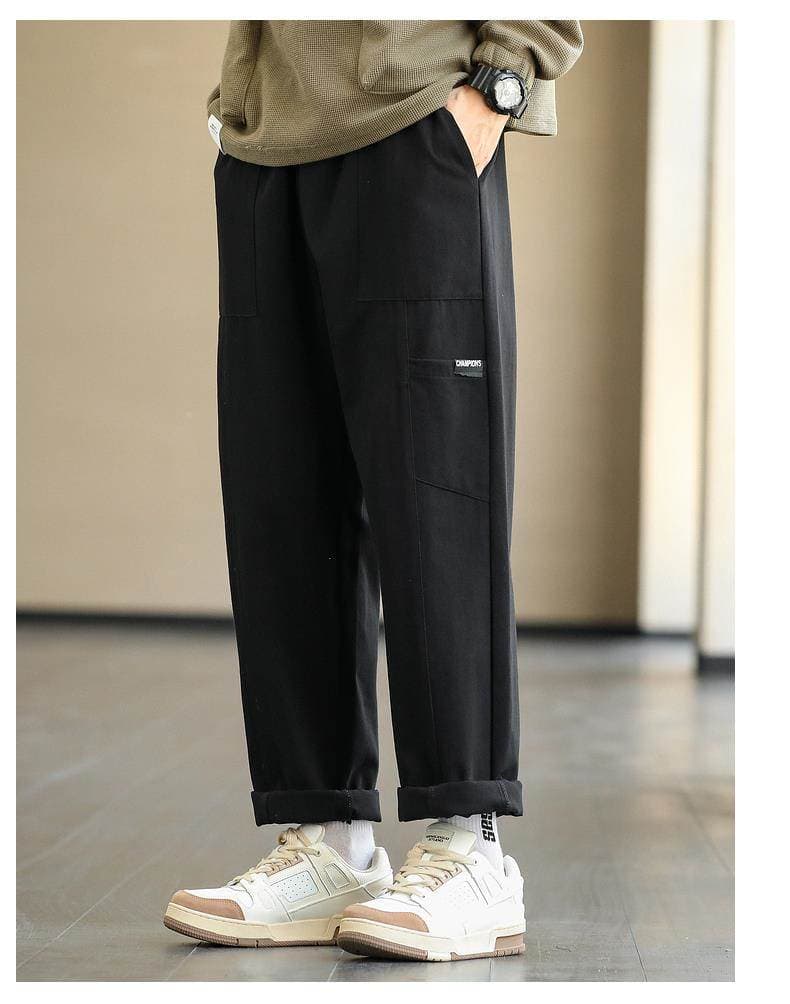 メンズ黒ファッション パンツ ワイドシルエット工房パンツ