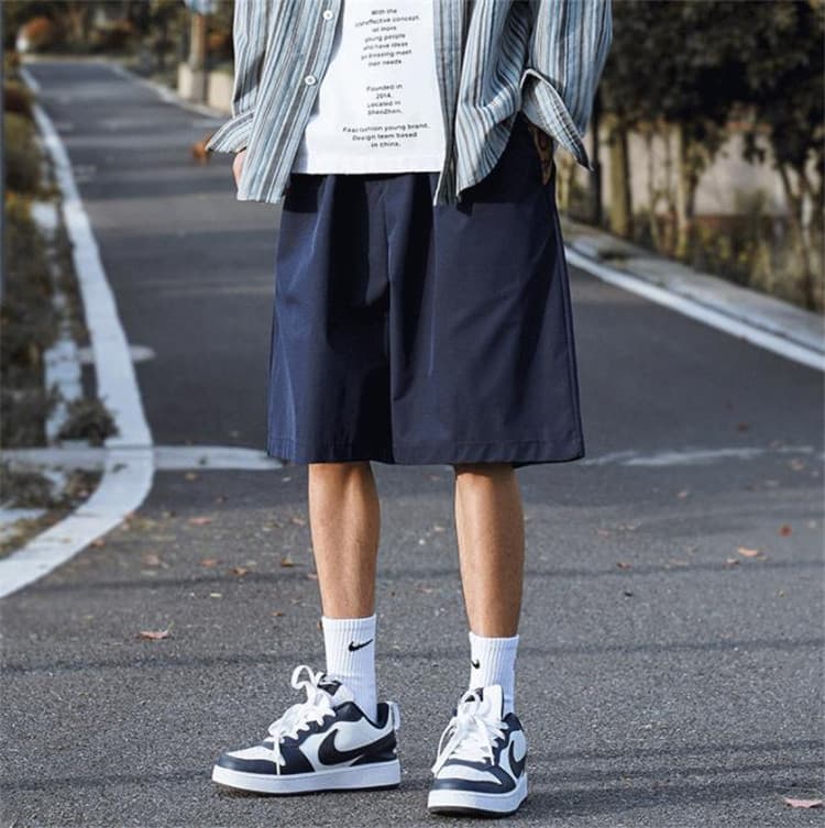 メンズ 黒 ファッション 黒色ゆったり半パン夏用速乾薄手メンズショーツ