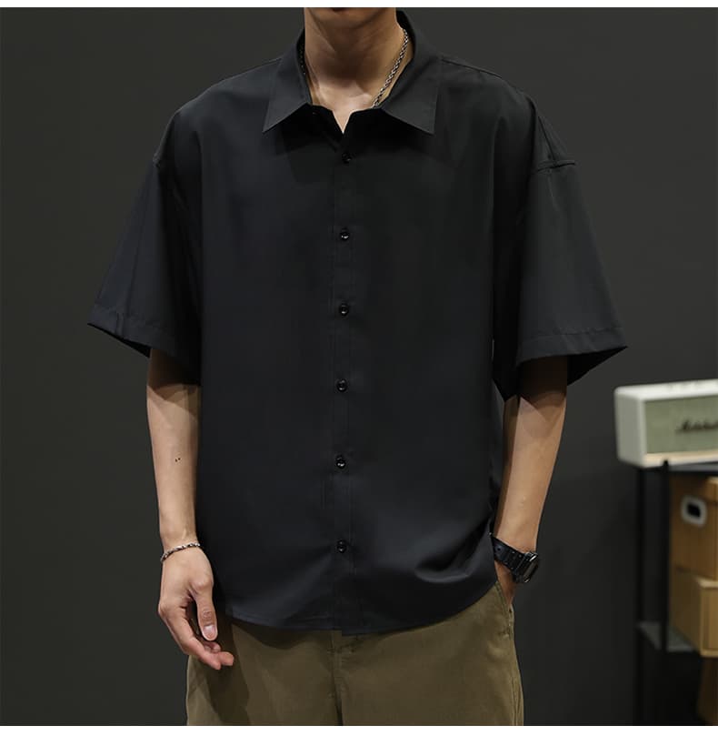 メンズ 黒 ファッション ゆったりシルエット 半袖シャツ