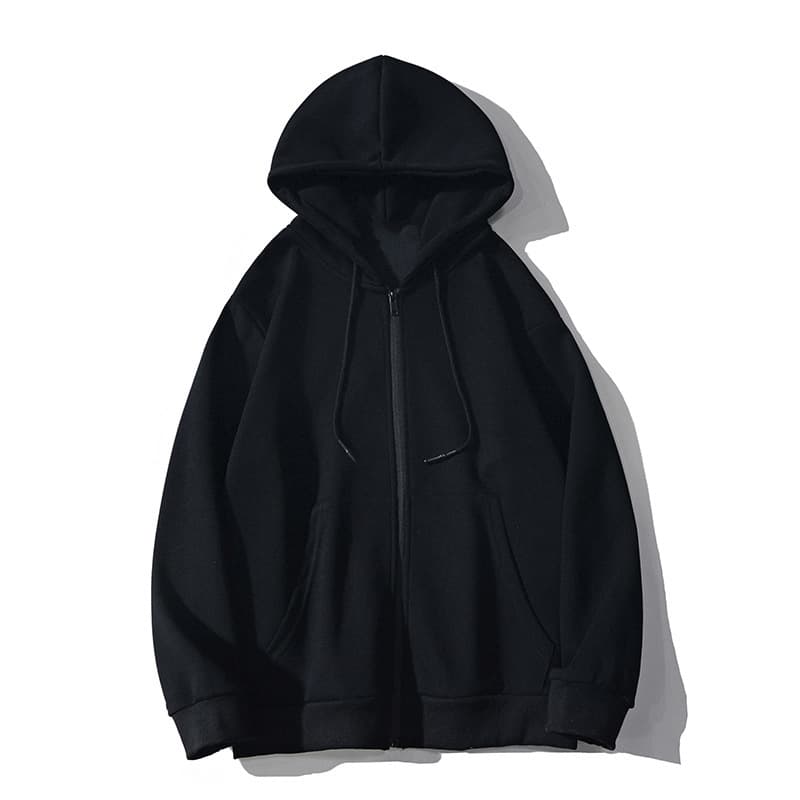 メンズ 黒 ファッション シンプル立体フードジップパーカー