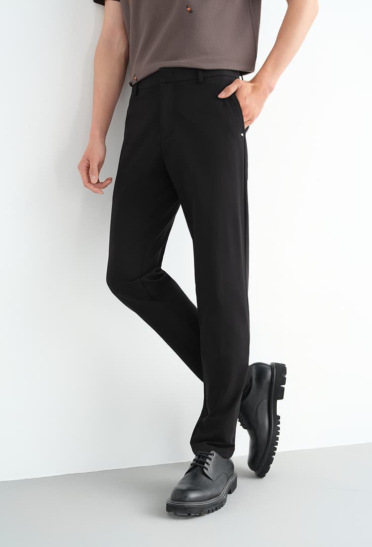 メンズ黒ファッション パンツ スタイリッシュテーパードスラックス