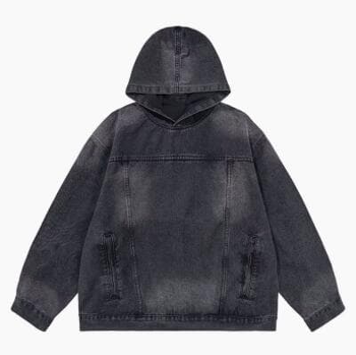 メンズ 黒 ファッション 春秋メンズデニムパーカー重ね着風