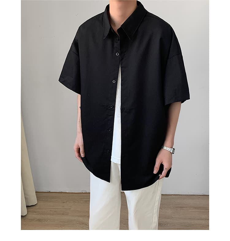 メンズ 黒 ファッション ゆったりシルエット半袖シャツ