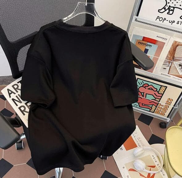 メンズ 黒 ファッション メンズ黒半袖ラインデザイン丸首カットソー