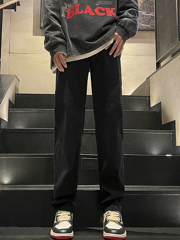 メンズ 黒 ファッション パンツ ストレートシルエット リラックスパンツ