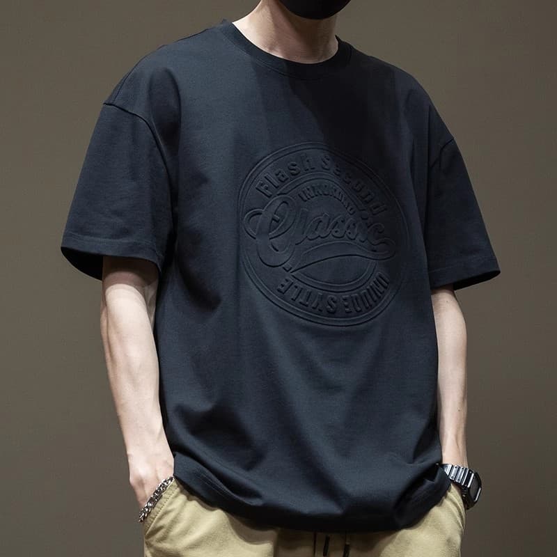 メンズ 黒 ファッション 立体エンボス加工クラシックシャツ
